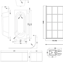 Drench J Shaped Shower Bath with Panel & Matt Black Shower Screen - 1700mm