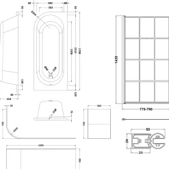 Drench J Shaped Shower Bath with Panel & Matt Black Shower Screen - 1700mm