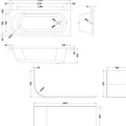 Drench J Shaped Single Ended Corner Bath & Bath Panel - 1700 x 720mm