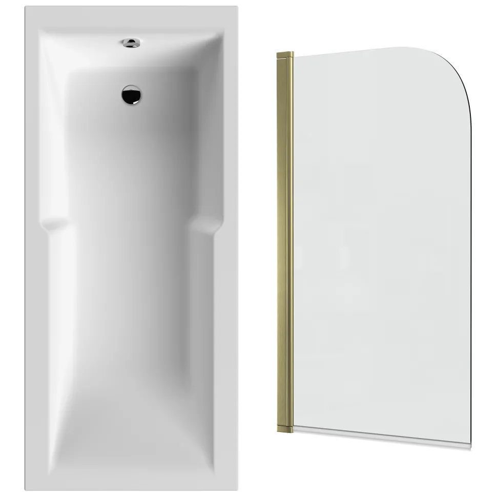 Drench Keyhole Shower Bath & Brushed Brass Shower Screen