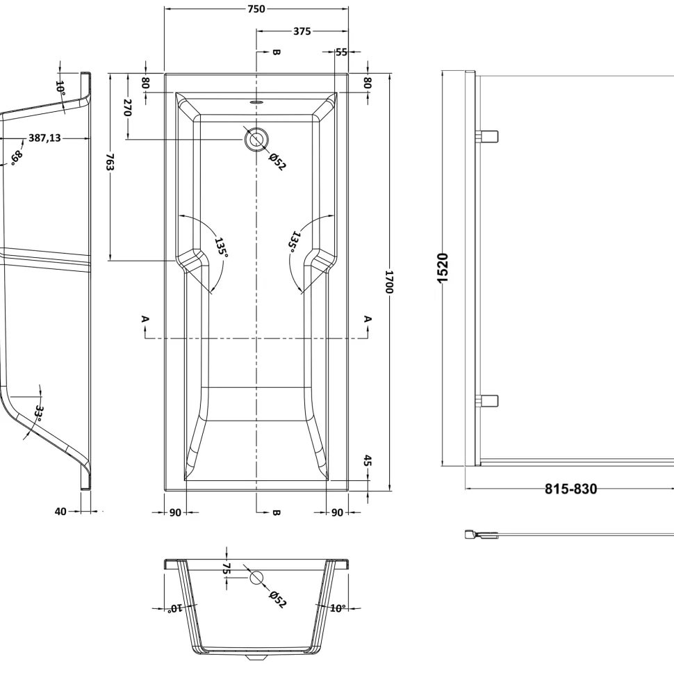 Drench Keyhole Shower Bath & Brushed Brass Shower Screen