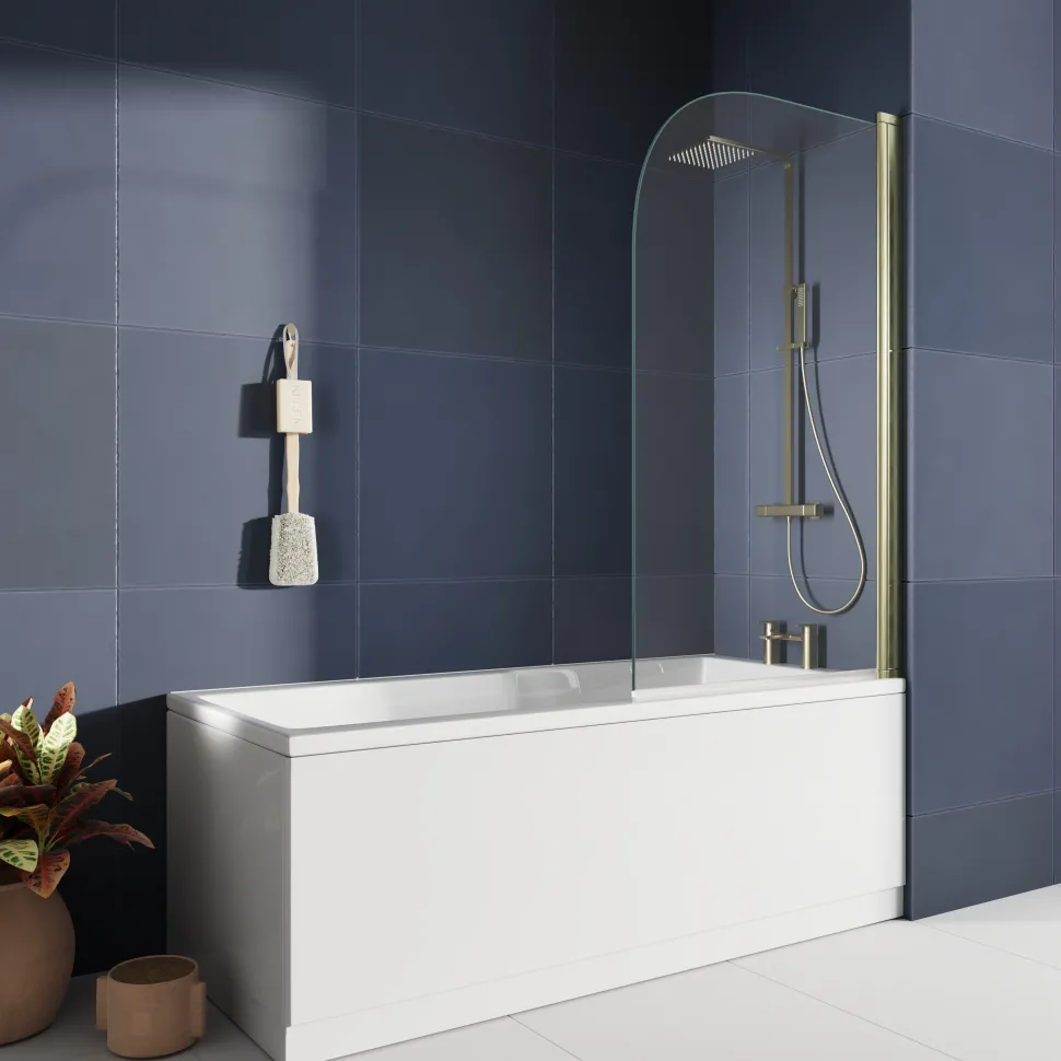 Drench Keyhole Shower Bath & Brushed Brass Shower Screen