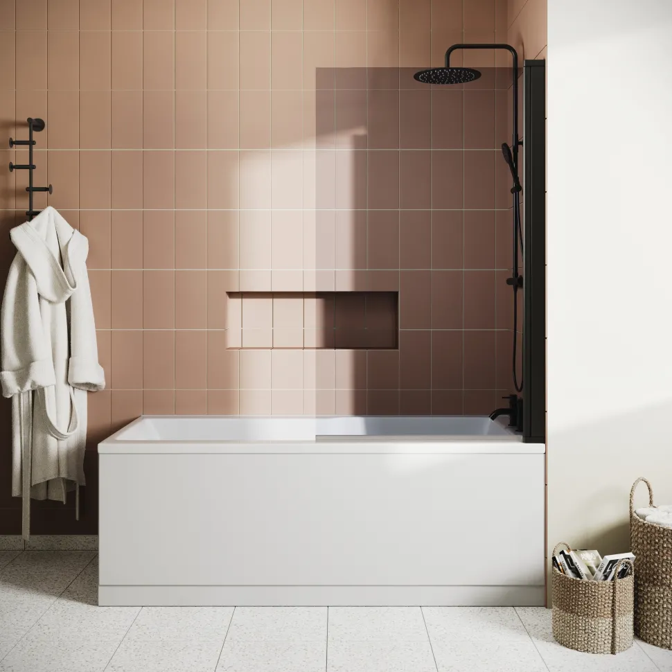 Drench Keyhole Shower Bath & Matt Black Shower Screen