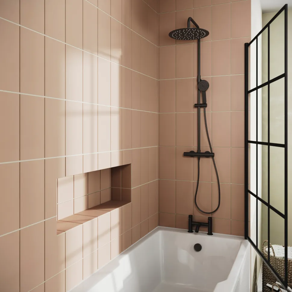 Drench Keyhole Shower Bath & Matt Black Shower Screen