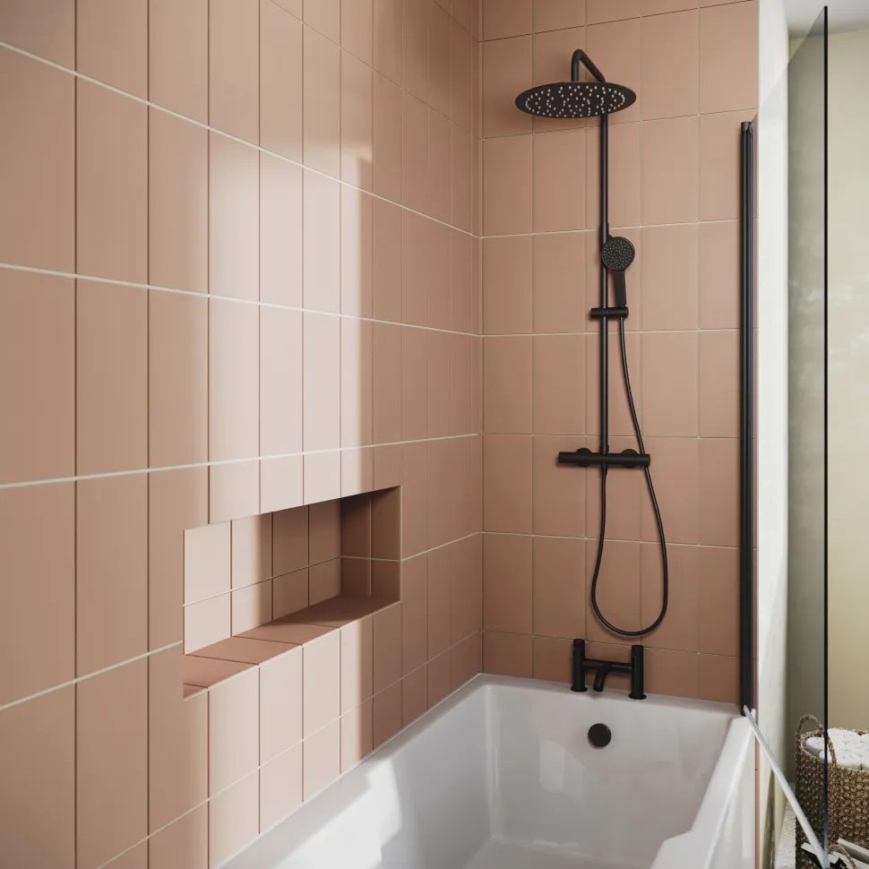 Drench Keyhole Shower Bath & Matt Black Shower Screen