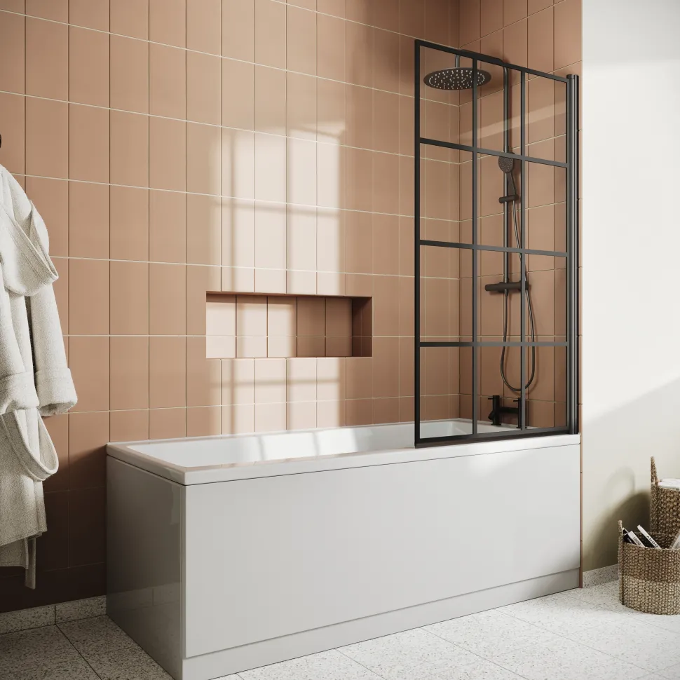 Drench Keyhole Shower Bath & Matt Black Shower Screen