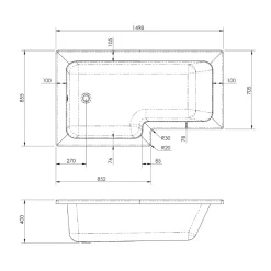 Drench L Shaped Shower Bath & Optional Panel - 1500mm