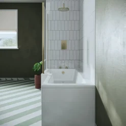 Drench L Shaped Shower Bath with Brushed Brass Shower Screen & Panel - 1700mm