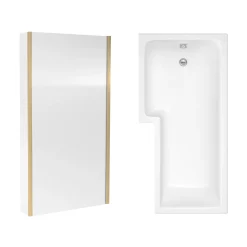 Drench L Shaped Shower Bath with Brushed Brass Shower Screen & Panel - 1700mm