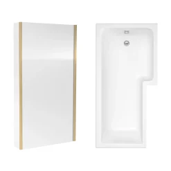 Drench L Shaped Shower Bath with Brushed Brass Shower Screen & Panel - 1700mm