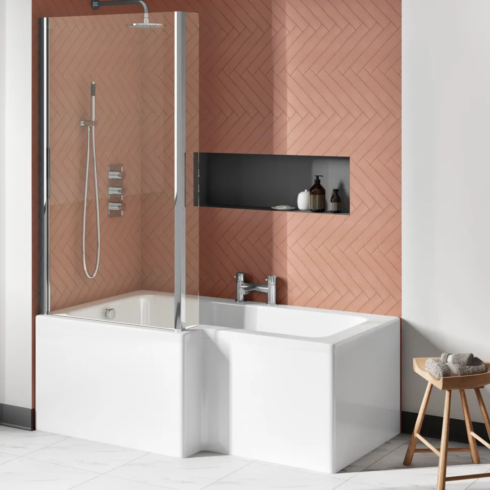 Drench L Shaped Shower Bath with Panel and Shower Screen - 1500mm
