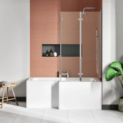 Drench L Shaped Shower Bath with Panel and Shower Screen - 1500mm