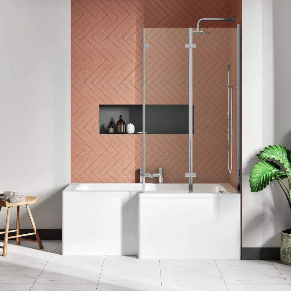 Drench L Shaped Shower Bath with Panel and Shower Screen - 1500mm