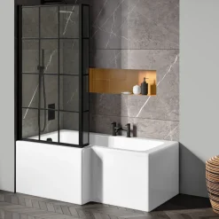 Drench L Shaped Shower Bath with Panel and Shower Screen - 1500mm