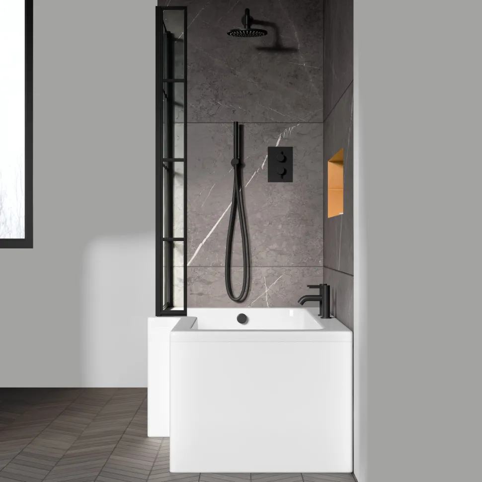 Drench L Shaped Shower Bath with Panel and Shower Screen - 1500mm
