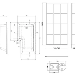 Drench L Shaped Shower Bath with Panel and Shower Screen - 1500mm