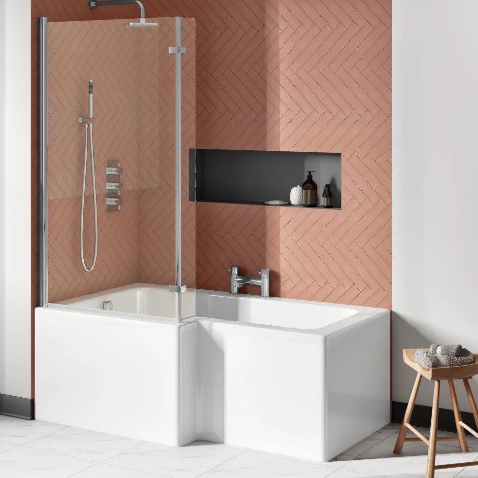 Drench L Shaped Shower Bath with Panel and Shower Screen - 1500mm