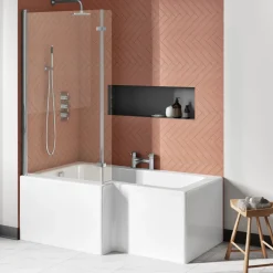 Drench L Shaped Shower Bath with Panel and Shower Screen - 1500mm