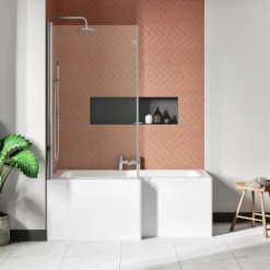 Drench L Shaped Shower Bath with Panel and Shower Screen - 1500mm
