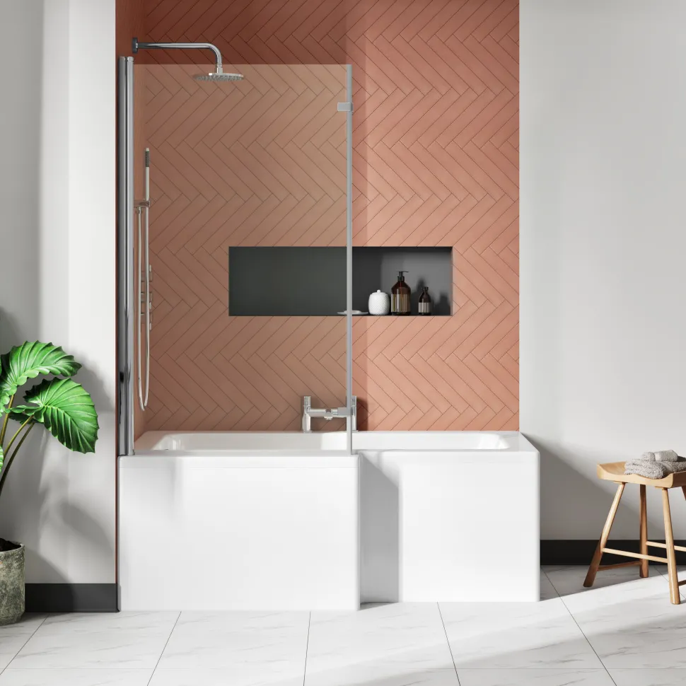 Drench L Shaped Shower Bath with Panel and Shower Screen - 1500mm