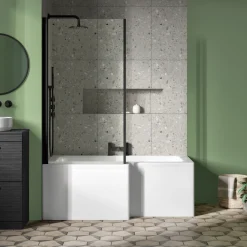 Drench L Shaped Shower Bath with Panel and Shower Screen - 1500mm