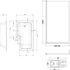 Drench L Shaped Shower Bath with Panel and Shower Screen - 1500mm
