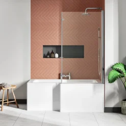 Drench L Shaped Shower Bath with Panel and Shower Screen - 1500mm