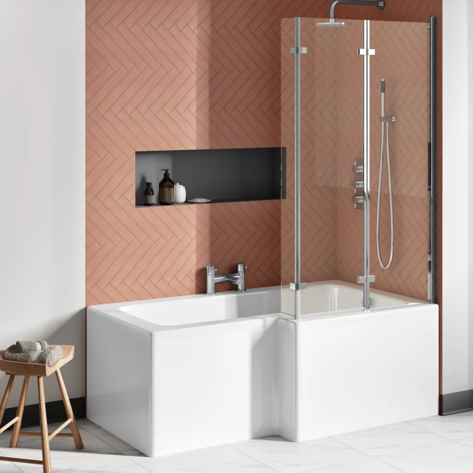 Drench L Shaped Shower Bath with Panel and Shower Screen - 1500mm