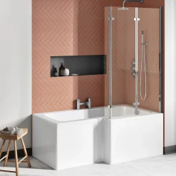 Drench L Shaped Shower Bath with Panel and Shower Screen - 1500mm