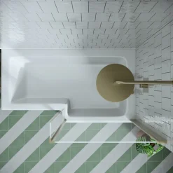 Drench L Shaped Shower Bath with Brushed Brass Shower Screen & Panel - 1500mm