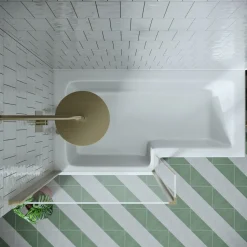 Drench L Shaped Shower Bath with Brushed Brass Shower Screen & Panel - 1500mm