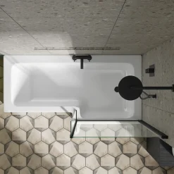 Drench L Shaped Shower Bath with Black Shower Screen & Panel - 1700mm
