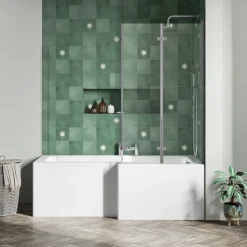 Drench L Shaped Shower Bath with Panel and Shower Screen - 1700mm