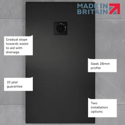 Drench Naturals Black Thin Slate-Effect Rectangular Shower Tray - 11 Sizes