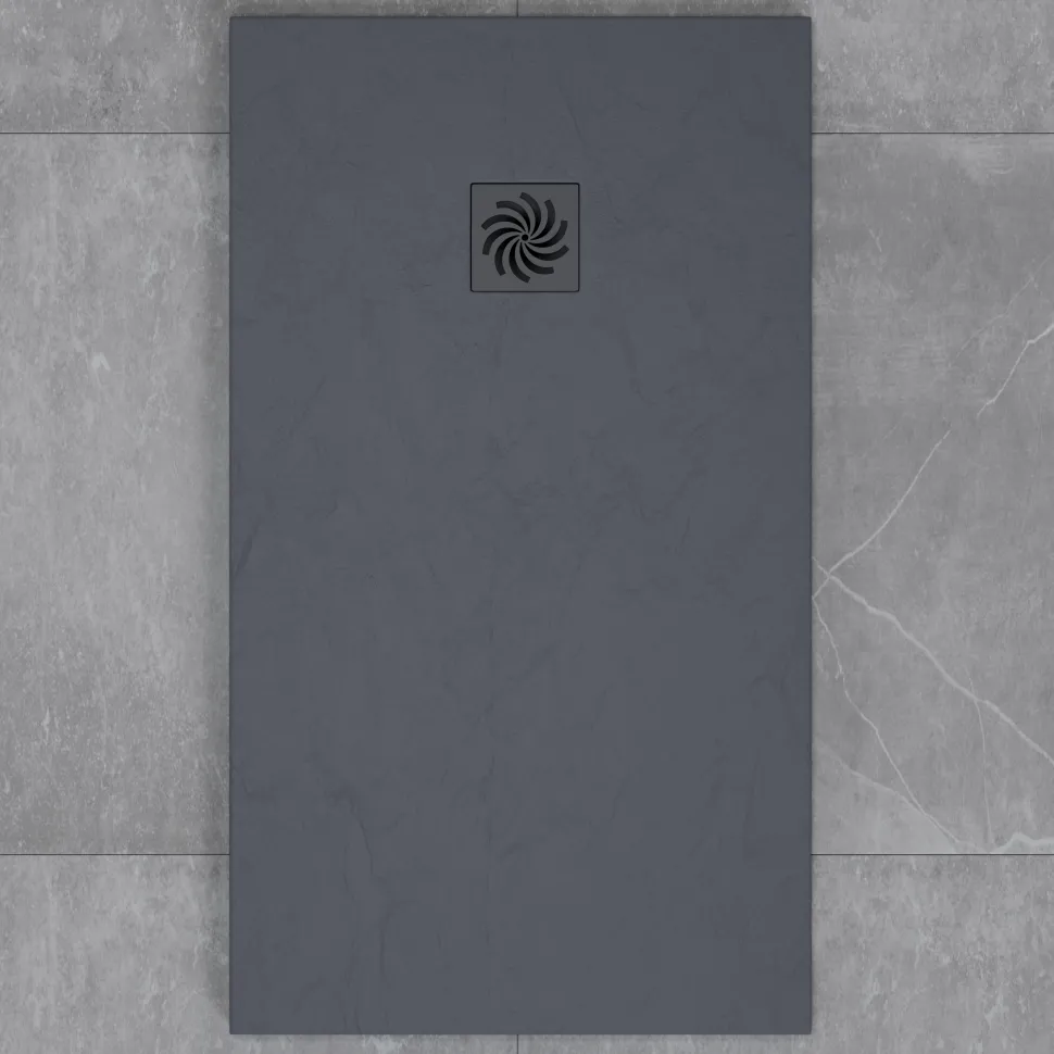 Drench Naturals Dark Grey Thin Slate-Effect Rectangular Shower Tray - 4 Sizes