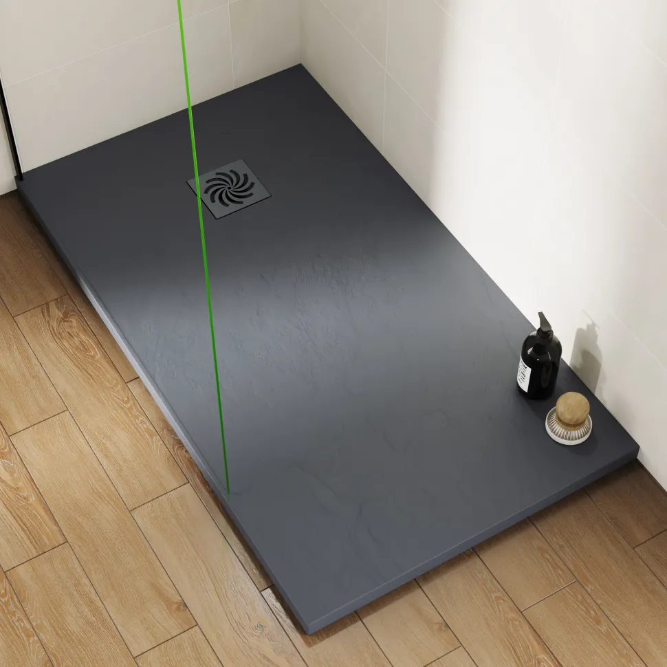 Drench Naturals Dark Grey Thin Slate-Effect Rectangular Shower Tray - 4 Sizes