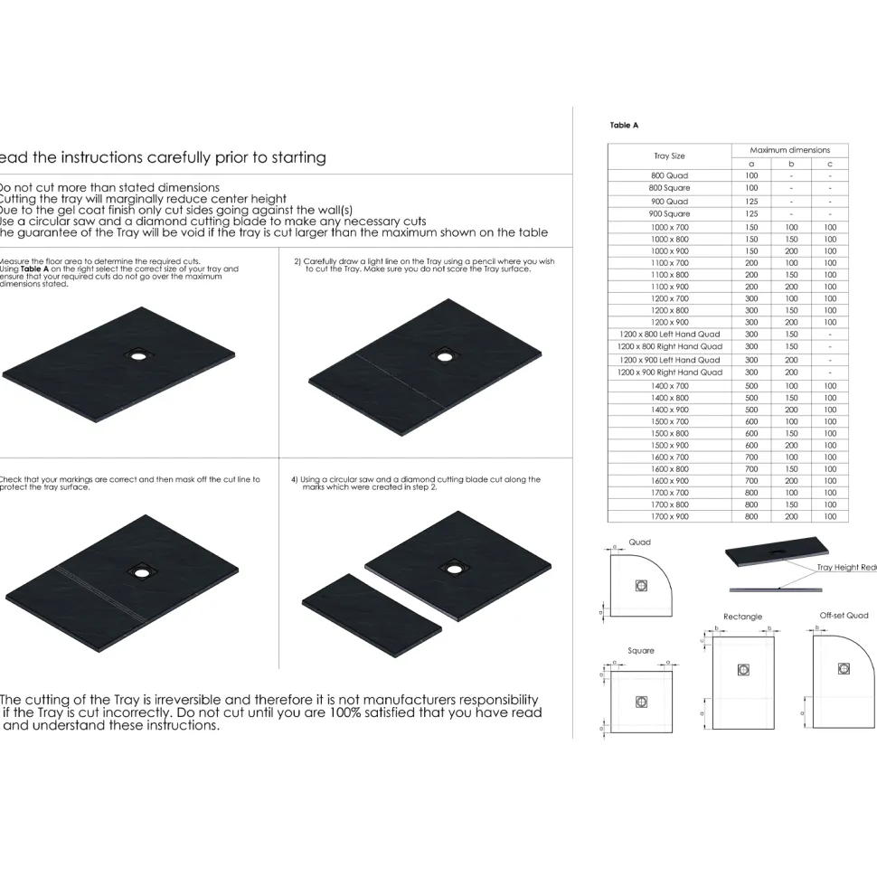 Drench Naturals Dark Grey Thin Slate-Effect Rectangular Shower Tray - 4 Sizes