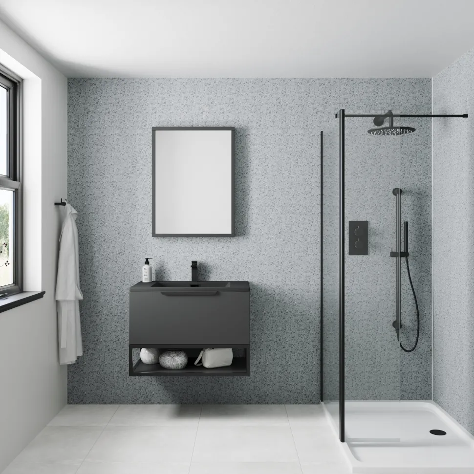 Drench Naturals Grey Terrazzo PVC Waterproof Bathroom Wall Panel - 1000 x 2400mm
