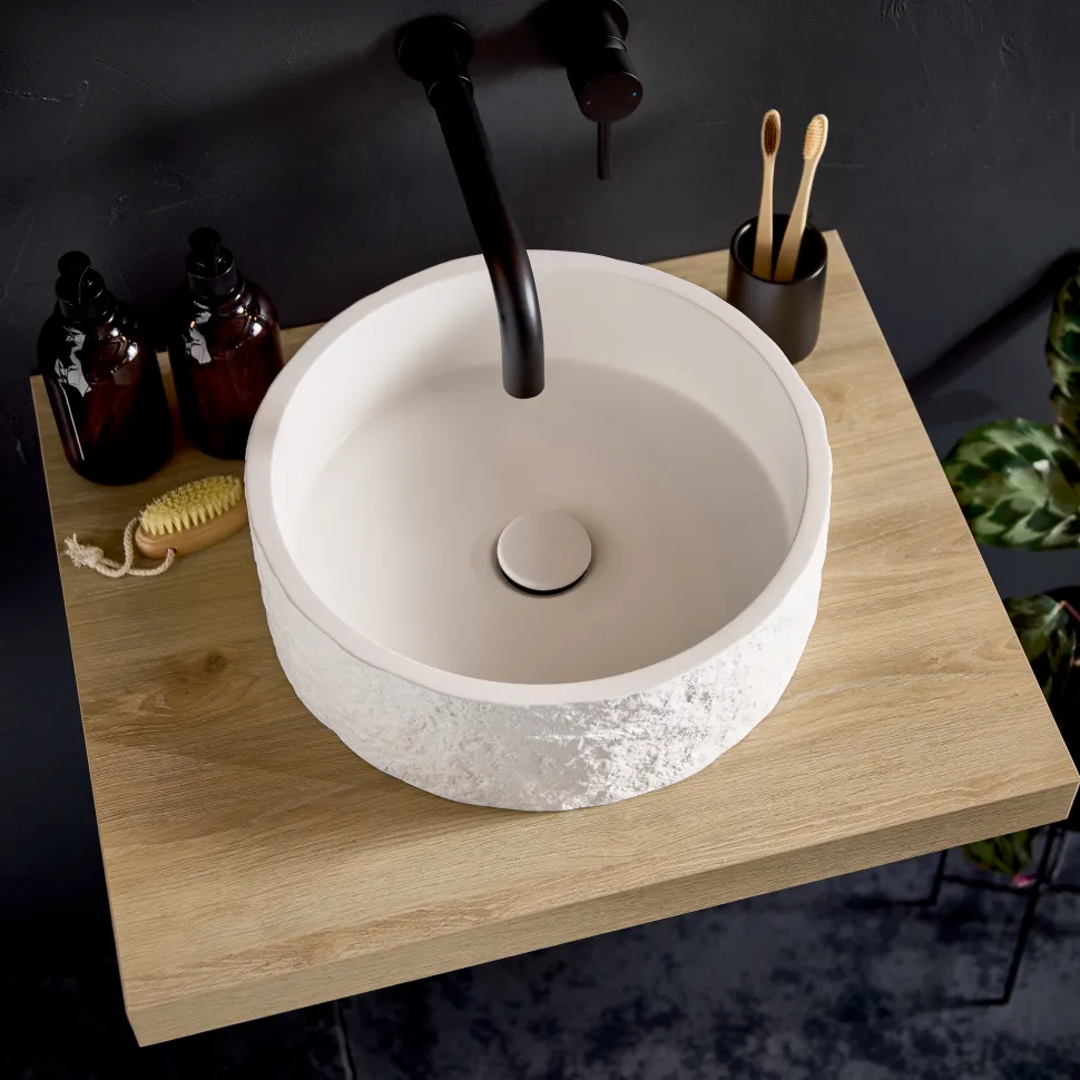 Drench Naturals Stone Texture Round Countertop Basin with Waste