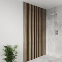 Drench Naturals Walnut & Black Slatted Wood Waterproof Bathroom Wall Panel - 3 pack