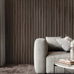 Drench Naturals Walnut & Black Slatted Wood Waterproof Bathroom Wall Panel - 3 pack