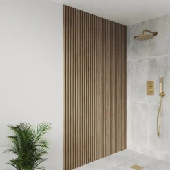 Drench Naturals Walnut Slatted Wood Waterproof Bathroom Wall Panel - 3 pack