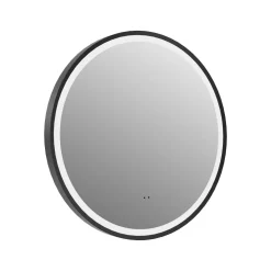 Drench Noir LED Illuminated Round Black Framed Mirror with Demister Pad & Colour Change LEDs - 600mm
