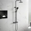 Drench Noir Matt Black Round Exposed Height-Adjustable Rigid Riser Rail Shower System
