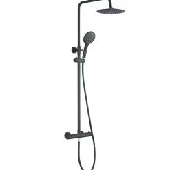 Drench Noir Matt Black Round Exposed Height-Adjustable Rigid Riser Rail Shower System