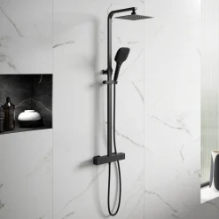 Drench Noir Matt Black Square Exposed Height-Adjustable Rigid Riser Rail Shower System