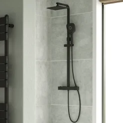 Drench Noir Matt Black Square Exposed Height-Adjustable Rigid Riser Rail Shower System