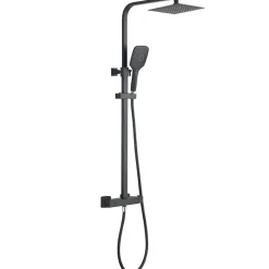 Drench Noir Matt Black Square Exposed Height-Adjustable Rigid Riser Rail Shower System