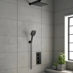 Drench Noir Matt Black Square Concealed Shower System with Fixed Head & Wall Mounted Shower Handset