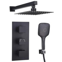 Drench Noir Matt Black Square Concealed Shower System with Fixed Head & Wall Mounted Shower Handset
